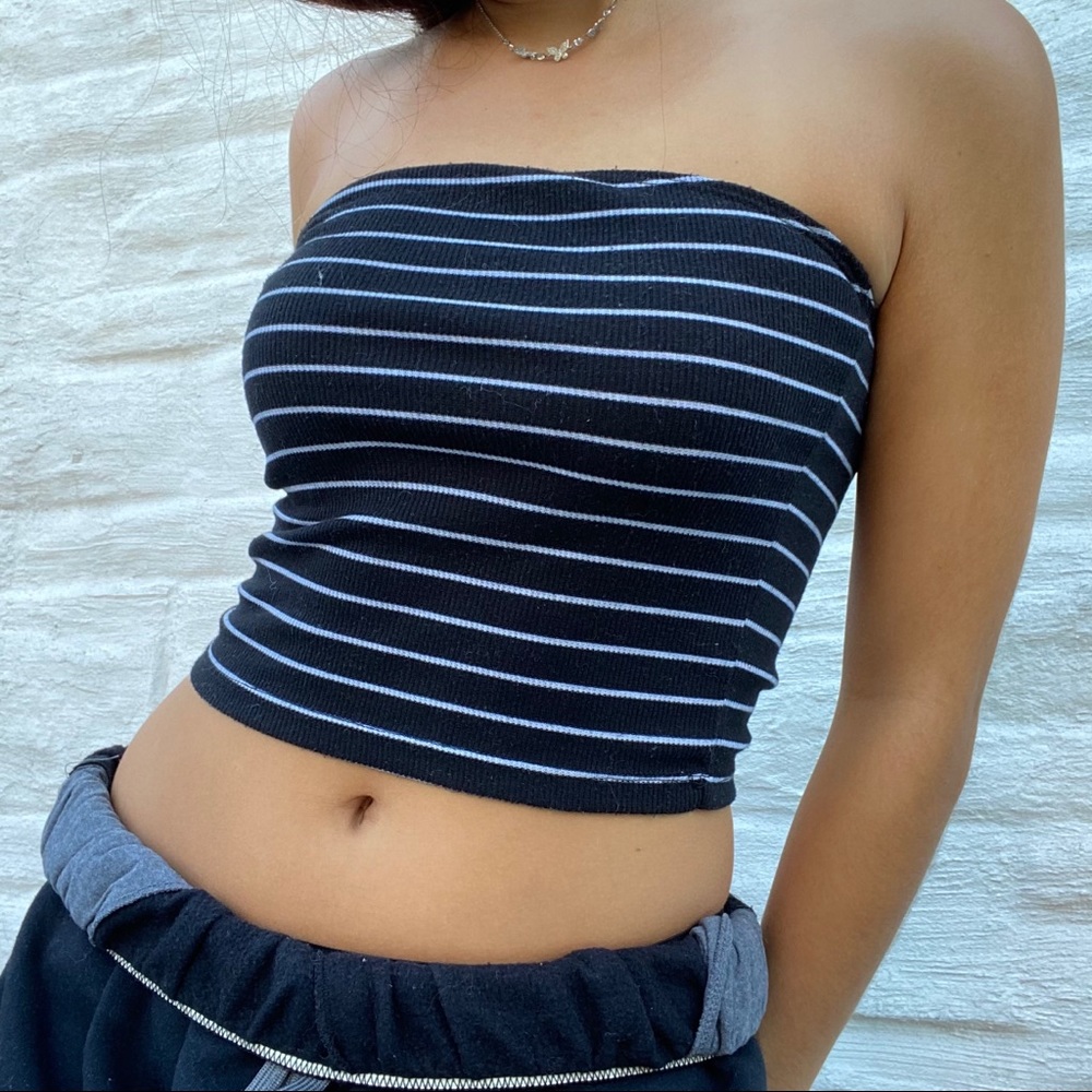 Black and white striped tube top